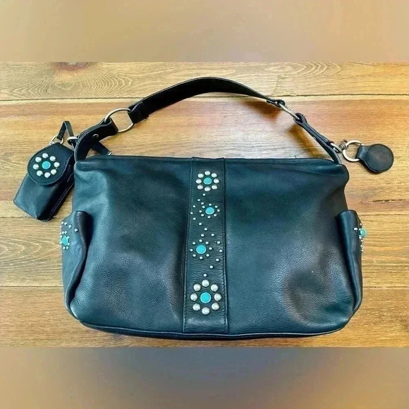 1990s | Leather & Turquoise | Western | Hand or Shoulder Bag - Picture 1 of 7